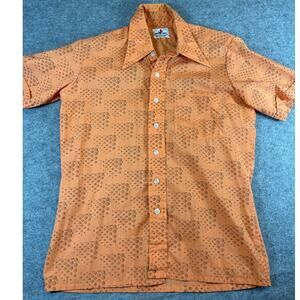 VINTAGE 60s Youngbloods Mod Disco Shirt Mens Medium Orange Atomic Rockabilly